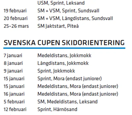 Tävlingsprogrammet för SM och Svenska cupen SkidO klart!