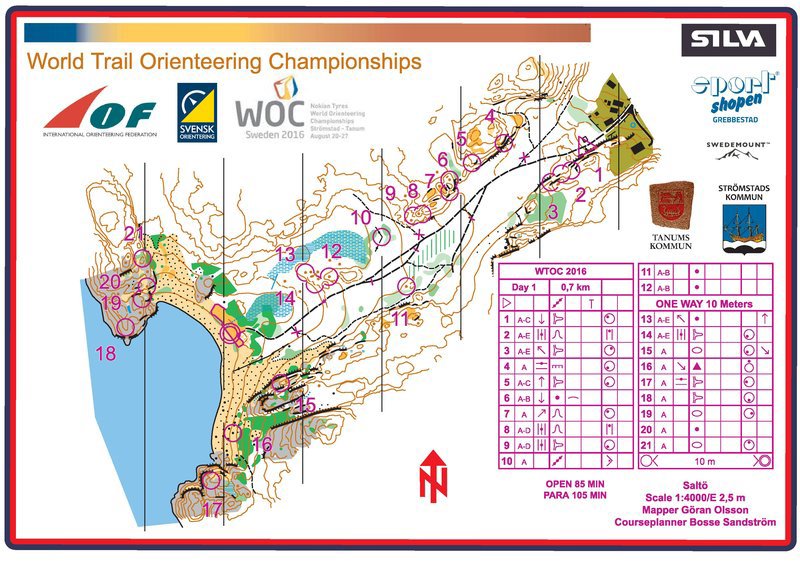 Competition map from the TrailO World Championship, 2016 in Strömstad